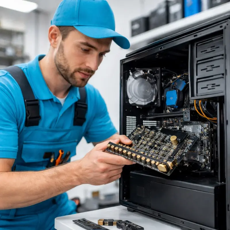 Мастер устанавливает звуковую карту на ПК в Токсово